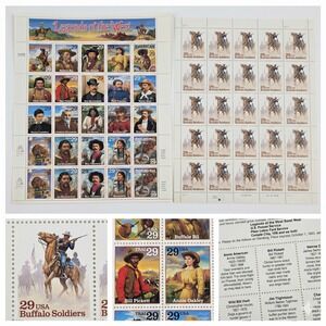 Vintage 1994 USPS Legends of the West Buffalo Soldiers Stamp Pane‎ Lot of 2